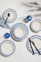 Hermia Blue Orbit Bonsai Juego de Cena de 24 Piezas en Blanco y Azul